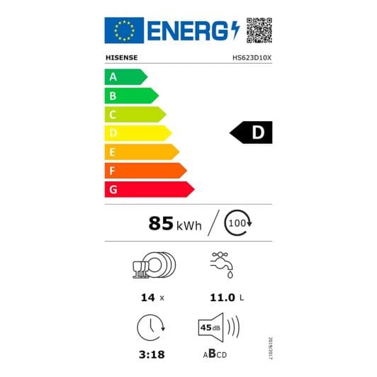 Lavavajillas 60cm HISENSE HS623D10X 14S45 D inox