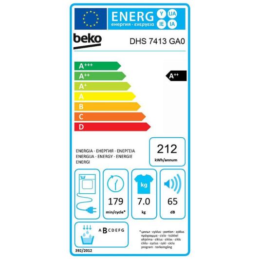 Secadora Bomba de Calor BEKO DHS 7413 GAO (7KG/A++/B