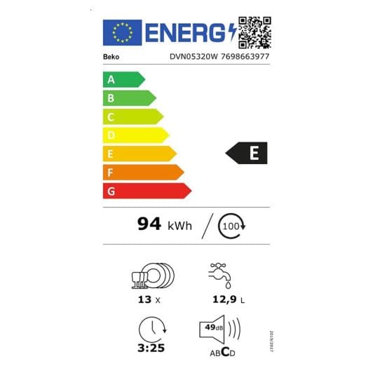 Lavavajillas BEKO DVN05320X (13SER/12,9L/49DB/E)