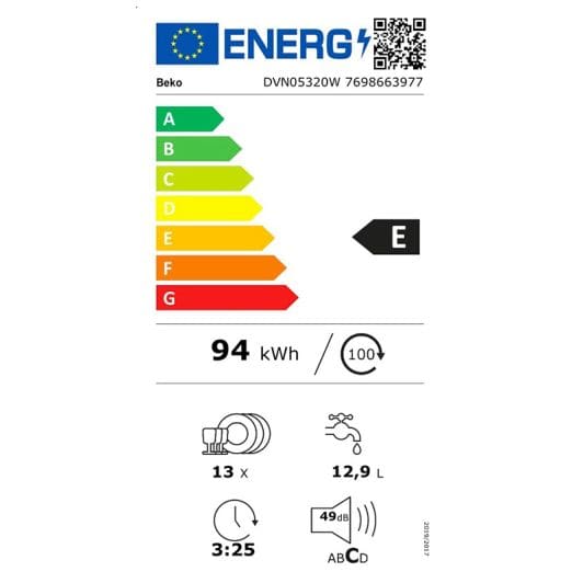 Lavavajillas 60 cm BEKO DVN05320W (13SER/12,9L/49DB/E)