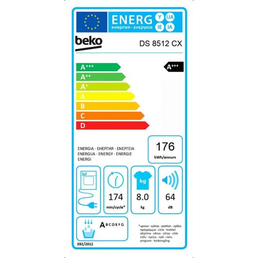 Secadora Bomba de Calor BEKO DS 8512 CX (8 Kg/64Db/A+++)