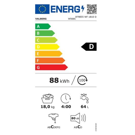 Lavadora VALBERG 18 Kg WF 1810 D W566C (18/1000/D)