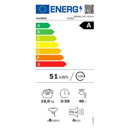 Lavadora VALBERG 10Kg WF 1014 A W180C (10/1400/A)