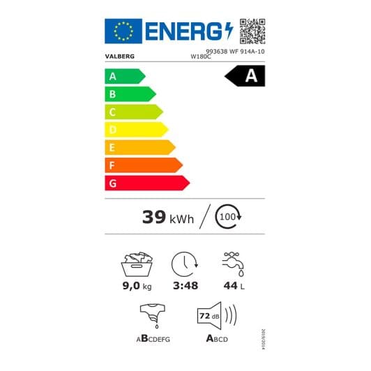 LAVADORA 9kg VALBERG WF 914 A-10 W180C