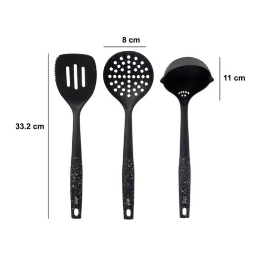 Utensilios de cocina x3 (espátula, cucharón y espumadera)