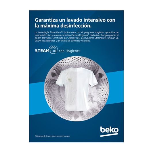 LAVADORA BEKO 10kg CON VAPOR - B3WFT510415W - 