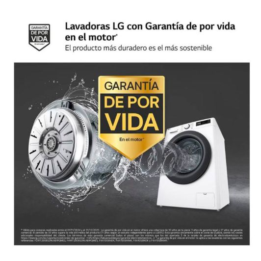 LAVADORA inteligente AI Direct Drive, Vapor, 10kg LG F4WR5010A6W 