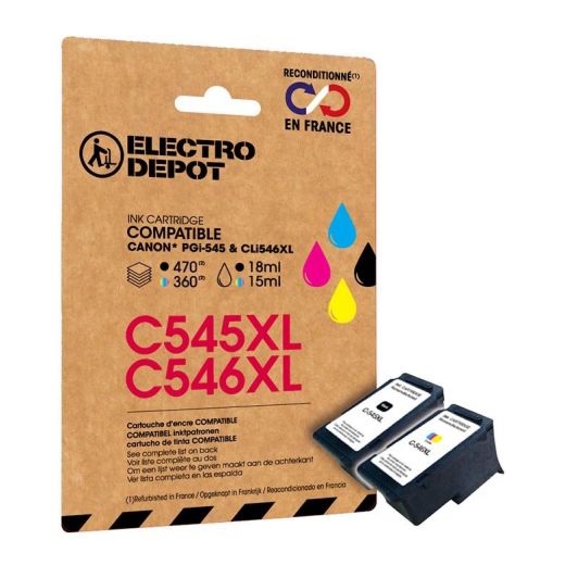 Cartucho de tinta ELECTRO DEPOT compatible Canon C545/546 pack XL negro y colores