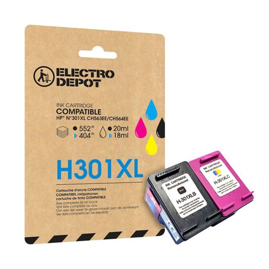 Cartucho de tinta ELECTRO DEPOT  compatible HP H301pack XL negro y colores