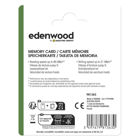 Tarj. Micro SD EDENWOOD 256Go + adapt