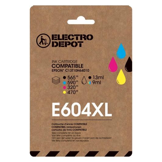 Cartucho de tinta ELECTRO DEPOT E604XL negro y colores compatible con EPSON Expression Home XP pack 