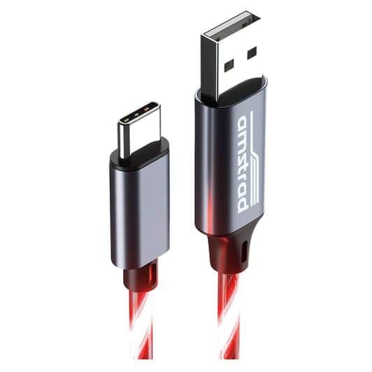 Cable LED AMSTRAD USB-A/USB-C Rojo 3m