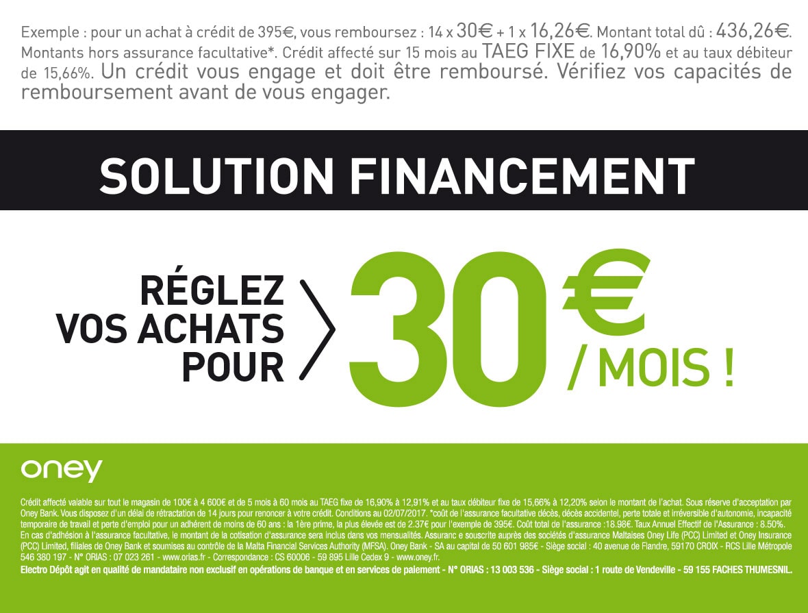 Solution de financement : Réglez vos achats pour 30 euros par mois ! *